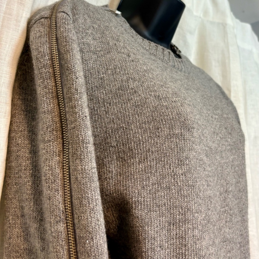 THICK and Cozy Heather Grey Sweater with Zipper Sleeve Wool Detail